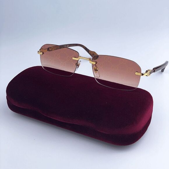 NEW Gucci GG1221S 004 Gold Yellow Red Mirrored Square Unisex Sunglasses - Picture 1 of 13